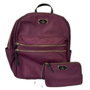 Kate Spade Burgundy Bradley Nylon Backpack with Matching Wallet
